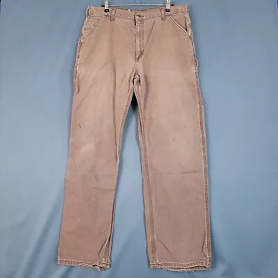 Carhartt Men's Canvas Straight Leg Carpenter Work Pants Brown Size 38 X 34 • $17.77