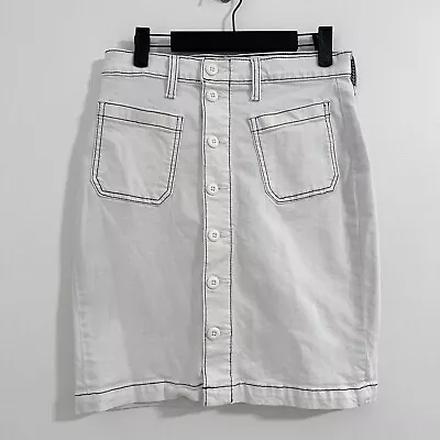 J. Crew Denim White Wash Skirt Front Button Size 27 Streetwear Retro Y2K Jean • $26.99