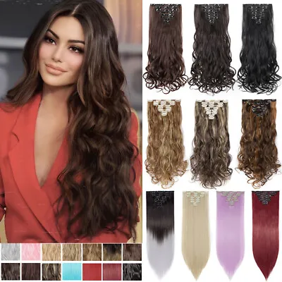 Real Thick 8 Pcs Clip In 100% Natural Full Head Hair Extensions As Human Long US • $14.20