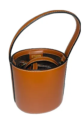 $150 • Buy Staud Mini Bissett Bucket Bag Brown Leather Removable Crossbody Strap