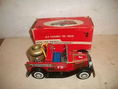 Vintage Japan Bandai Tin Friction Toy Old Fashioned Fire Truck No 1009 NOS Box • $49.95