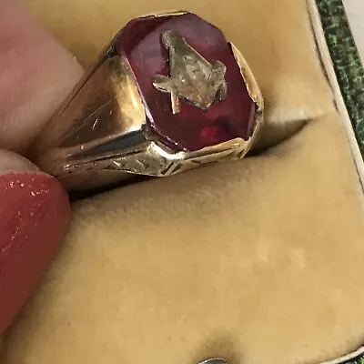 14K Antique Masonic Fraternal Ring With Red Stone • $289