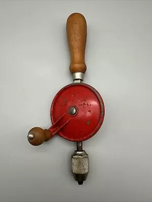 Vintage Hand Crank Egg Beater Style Drill 10.5  Made In USA Wood Handle  • $2
