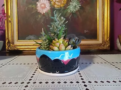 Vintage Southwestern Style Hand Painted Ceramic Cacti/Succulent 5  Round Planter • $14.99