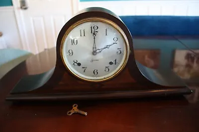 Vintage Sessions Wood 8 Day Mantle Clock Wind Up Mechanical Needs Repair W/ Key • $34.95