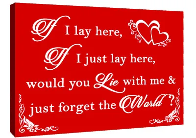 If I Lay Here - Snow Patrol QUOTE Canvas Wall Art Picture Print - Red & White • £12.95