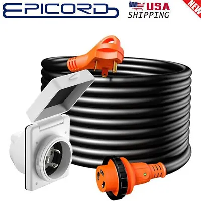 $57.94 • Buy 25FT 30 Amp RV Power Extension Cord With LED And 30 Amp Twist Lock Plug Inlet US
