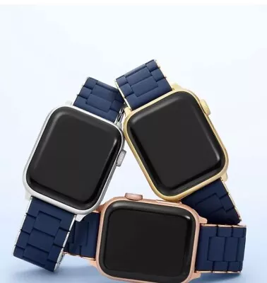 New Michele Navy & Rose Gold Apple Watch Band  • $155