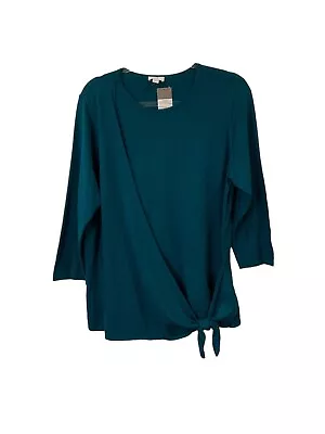 J. Jill Women's Large  Cotton Cashmere Blend Crewneck Faux Wrap Sweater • $20.80