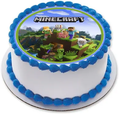 $12 • Buy Minecraft Edible Cake Topper Kids Birthday Party Decoration Round Image Game