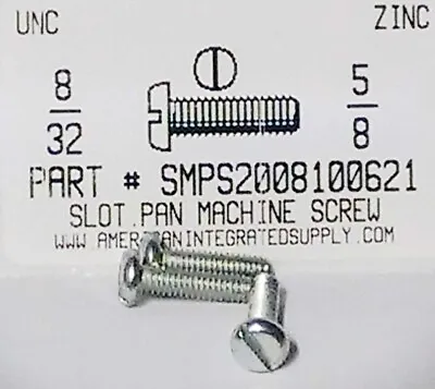 #8-32x5/8 Pan Head Slotted Machine Screws Steel Zinc Plated (100) • $10.75