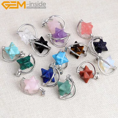 £3.40 • Buy Natural Stone Necklace Quartz Assorted Colors Merkaba Star Chakra Pendant 25mm