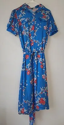 1980s Colorful Print Fun Vintage Summer Dress 80s Lobo Rosa Blue Pomegranates  • $25