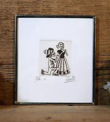 Day Of The Dead Courting Couple After Posada Etching Handmade Mexico Folk Art • $25