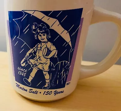 Vintage 1921 Morton Salt Coffee Mug Cup Blue Yellow “When It Rains It Pours!” • $15