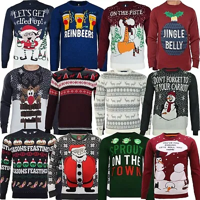 Mens Christmas Novelty Jumper Crew Neck Thin Knit Funny Elf Rudolph Xmas Sweater • £12.95