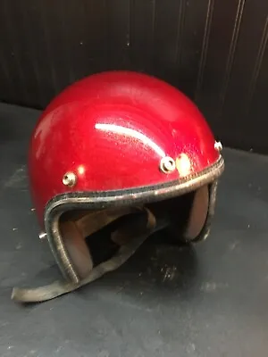 Vintage 1970s DOT  RED METAL FLAKE Motorcycle Helmet Snowmobile Helmet • $67.50