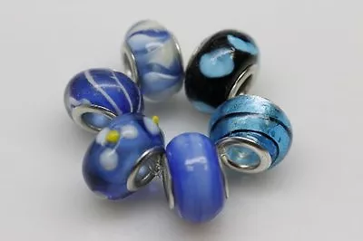 $25.57 • Buy Set Of 6 Charms  Beautiful Blue  Murano Glass Beads