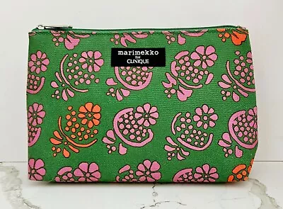 Marimekko For Clinique Green W/Pink & Red Flowers Cosmetic Makeup Travel Bag • $9.50