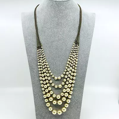 J. Crew Necklace Layered Faux Pearl Multi Strand Gold Tone Classic Elegant 30  • $29.95