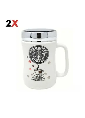 Set Of 2 Starbucks Travel Mug Ceramic Coffee Tea Cup Lid Work Hot Cold Drinks • £17