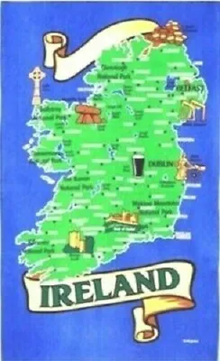 Ireland Map Tea Towel Souvenir Gift Irish Dublin Belfast Eire Towns Cities • £5.49