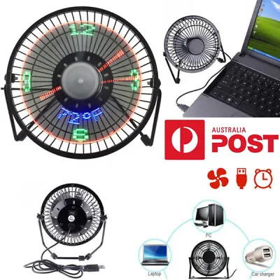 $27.69 • Buy Portable 4  LED Clock Fan USB Desktop Air Fan Real Time Temperature Cooling Fan 