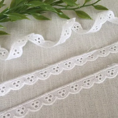 White Broderie Anglaise Lace Trim 10mm Wide  Price Per 3 Metres • £3.30