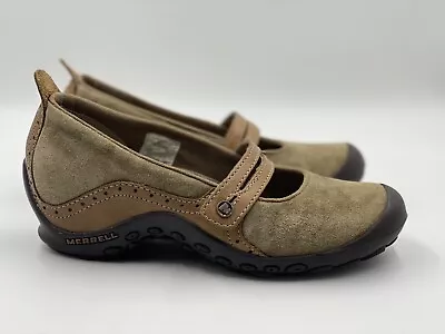 Merrell Plaza Bandeau Dark Taupe Tan Suede Mary Jane Shoes Size 7 35.5 • $19.95