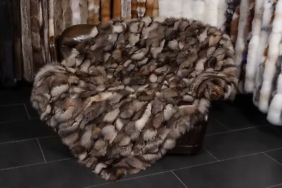 3502 Real Fur Fox Sides Throw  Golden Iceberg  Fox Fur Blanket Real Fur Plaid • $1188.57