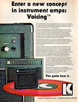 Vtg 1970s KUSTOM VOICING AMP MAGAZINE PRINT AD Electric Guitar Amplifier Pinup • $7.99