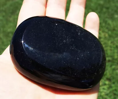 Black OBSIDIAN Scrying Mirror Palm Stone Tarot Crystal Mexico Volcanic Glass • $74