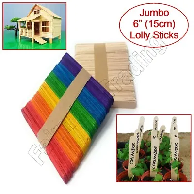 Jumbo Wood 6  Long Craft Lolly Sticks Modelling Plant Labels Marker Seedling ECO • £2.99