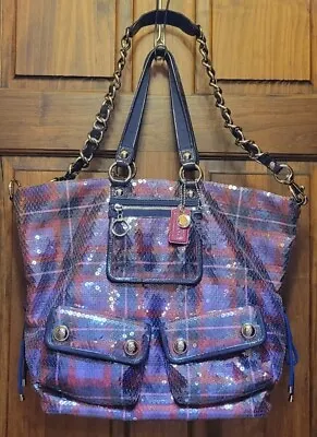 Coach Poppy Large Limited Edition Tartan Glam Sequin Spotlight Tote Bag 15890 • $300