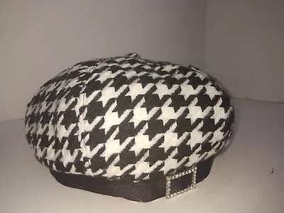 KATE LANDRY Retro Beret Black/White Houndstooth Wool Blend • $18.95