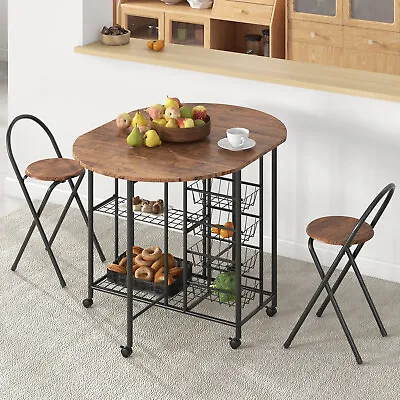 Folding 3 PCS  Dining Table & Chair Set Collapsible Drop Leaf Table For Kitchen • $119.49