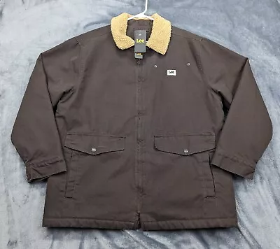 New Lee Jacket Mens Large Canvas Full Zip Sherpa Lined Barn Chore Workwear Brown • $52.99