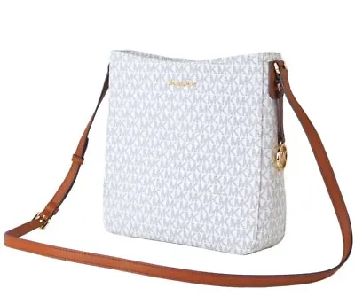 Michael Kors Jet Set Travel Logo Crossbody Messenger Bag Purse Ivory White Brown • $90