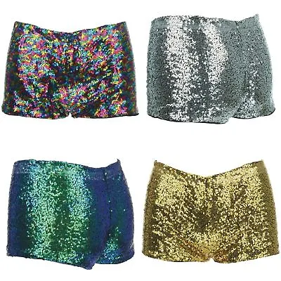 Sequin Hot Pants Ladies Womens Sparkling Lame Sparkly Disco Spandex • £13.90