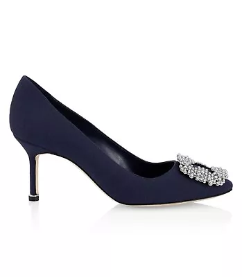 Manolo Blahnik Hangisi 70 Embellished Buckle Pumps • $599