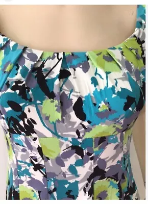 MAGGY L Turquoise Gray Green Floral Sleeveless Dress Size 2 • $15