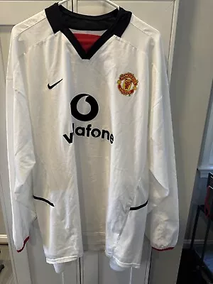 MANCHESTER UNITED 2002 2003 AWAY SHIRT JERSEY LONG SLEEVE NIKE Sz XXL MEN WHITE • $150