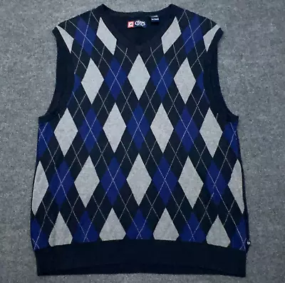 CHAPS Ralph Lauren Golf Sweater Vest Mens 2XL XXL Blue Gray Argyle V Neck Cotton • $21.99