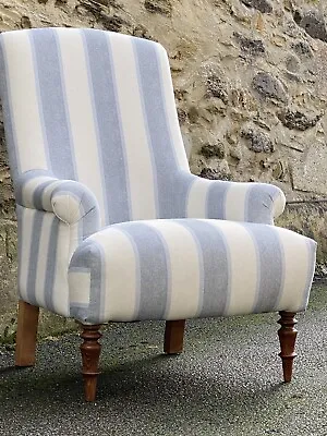 Hand Made French Armchair Louis Style In Colefax And Fowler Willow Stripe Navy • £995