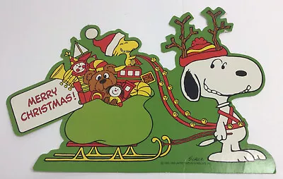 Vintage SMALL 1965 PEANUTS SCHULZ SNOOPY WOODSTOCK MERRY CHRISTMAS SANTAS SLEIGH • $72