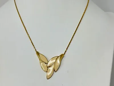 Vintage Goldone TRIFARI Cream Enamel Leaf Pendant 16.5  Necklace • $18