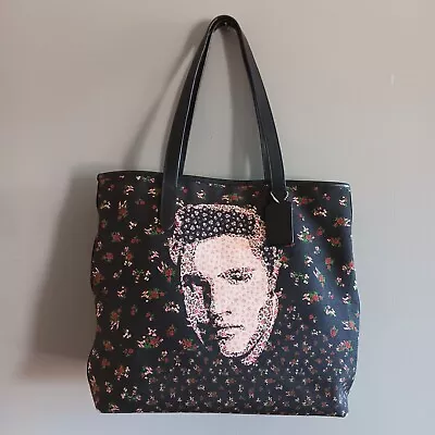 Coach ELVIS PRESLEY Canvas Tote Purse Bag Black Floral F25880 Limited Edition 🎼 • $172.80