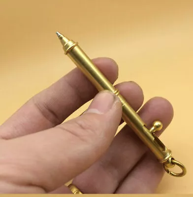 EDC Mini Solid Brass Keychain Practical Pen Ballpoint Pen Sign Pen W/ Key Ring • $12.42