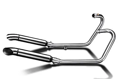 Full 2-2 Exhaust Triumph Bonneville Bobber 16  Stainless Curved Out Tip Mufflers • $480.99