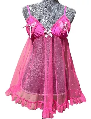 Victorias Secret Babydoll Nightie Sexy Little Things Ribbon Pink Lace Sheer S P • $19.99